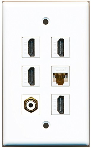 RiteAV - 4 HDMI 1 Port RCA White 1 Port Cat6 Ethernet White Wall Plate