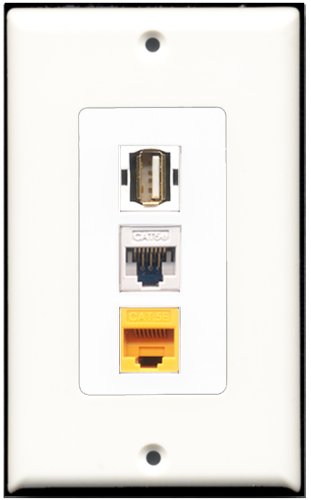 RiteAV - 1 Port USB A-A 1 Cat5e Ethernet White 1 Cat5e Ethernet Yellow Wall Plate Decorative