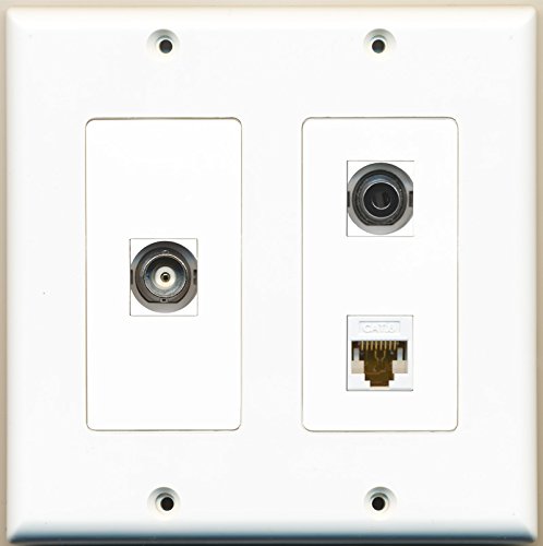 RiteAV - 1 Port 3.5mm 1 Port BNC 1 Port Cat6 Ethernet White - 2 Gang Wall Plate