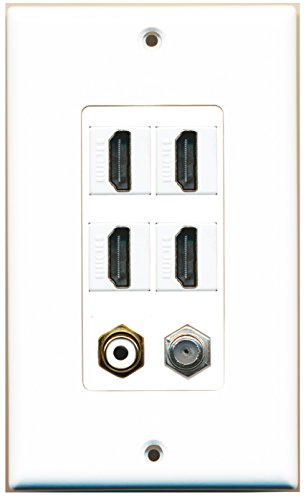 RiteAV - 4 Port HDMI 1 RCA White 1 Coax Cable TV- F-Type Wall Plate Decorative