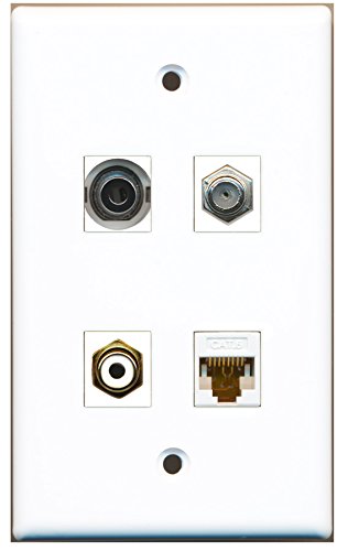 RiteAV - 1 Port RCA White 1 Port Coax Cable TV- F-Type 1 Port 3.5mm 1 Port Cat6 Ethernet White Wall Plate