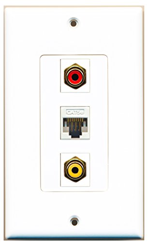 RiteAV - 1 Port RCA Red and 1 Port RCA Yellow and 1 Port Cat5e Ethernet White Decorative Wall Plate