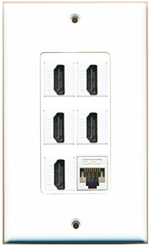 RiteAV - 5 Port HDMI 1 Cat5e Ethernet White Wall Plate Decorative