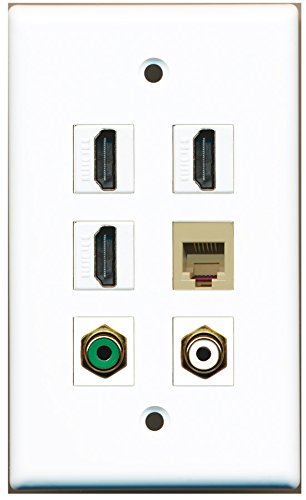 RiteAV - 3 HDMI 1 Port RCA White 1 Port RCA Green 1 Port Phone RJ11 RJ12 Beige Wall Plate