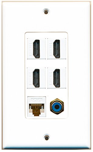 RiteAV - 4 Port HDMI 1 RCA Blue 1 Cat6 Ethernet White Wall Plate Decorative