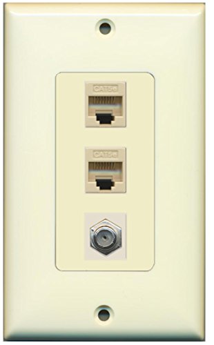 RiteAV - 1 Port Coax Cable TV- F-Type 2 Port Cat5e Ethernet Decorative Wall Plate - Light Almond