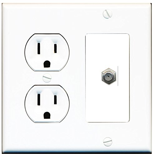 RiteAV (2 Gang Decorative) 15 Amp Round Power Outlet Coax Cable TV Wall Plate - White