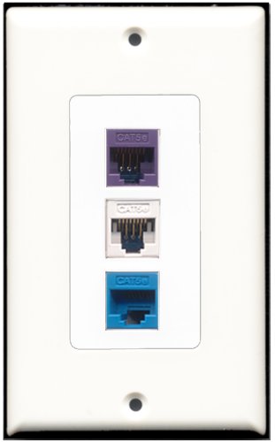 RiteAV - 1 Port Cat5e Ethernet White 1 Cat5e Ethernet Blue 1 Cat5e Ethernet Purple Wall Plate Decorative
