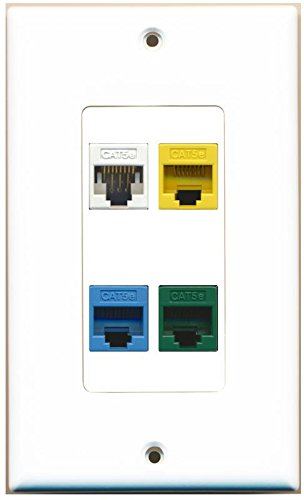 RiteAV 4 Cat5E Cat5E Blue Cat5E Green Cat5E Yellow White Wall Plate White