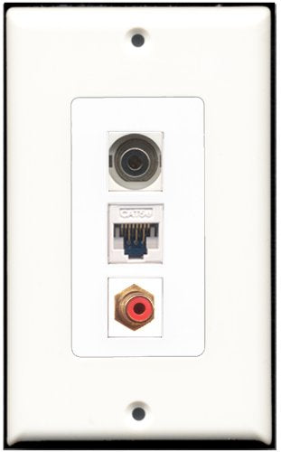 RiteAV - 1 Port RCA Red 1 3.5mm 1 Cat5e Ethernet White Wall Plate Decorative