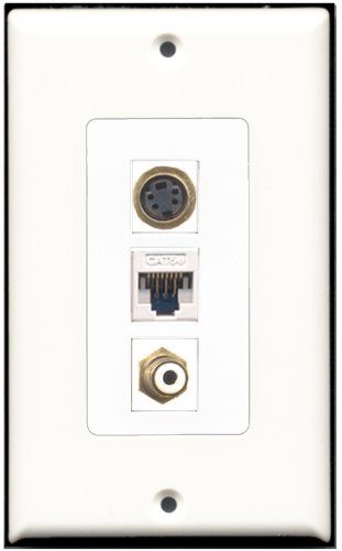 RiteAV - 1 Port RCA White 1 S-Video 1 Cat5e Ethernet White Wall Plate Decorative