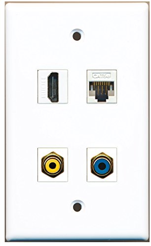 RiteAV - 1 Port HDMI 1 Port RCA Yellow 1 Port RCA Blue 1 Port Cat5e Ethernet White Wall Plate
