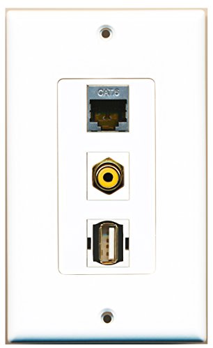 RiteAV - 1 Port RCA Yellow and 1 Port USB A-A and 1 Port Shielded Cat6 Ethernet Decorative Wall Plate Decorative