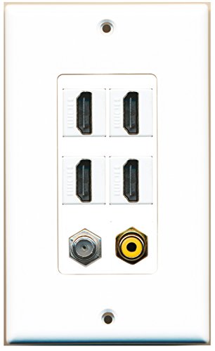 RiteAV - 4 Port HDMI 1 RCA Yellow 1 Coax Cable TV- F-Type Wall Plate Decorative