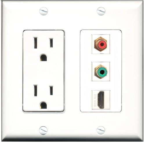 RiteAV - 15 Amp Power Outlet 1 Port HDMI 1 Port RCA Red 1 Port RCA Green Decorative Wall Plate