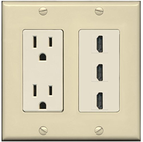 RiteAV - 15 Amp Power Outlet 3 Port HDMI Decorative Wall Plate - Ivory/Light Almond