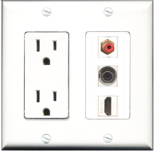RiteAV - 15 Amp Power Outlet 1 Port HDMI 1 Port RCA Red 1 Port 3.5mm Decorative Wall Plate