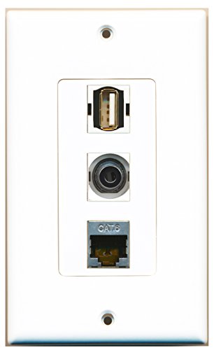 RiteAV - 1 Port USB A-A and 1 Port Shielded Cat6 Ethernet and 1 Port 3.5mm Decorative Wall Plate Decorative