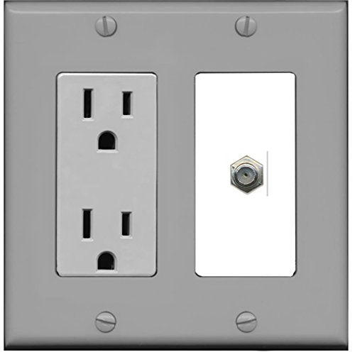 RiteAV - 15 Amp Power Outlet and 1 Port Coax Cable TV- F-Type Decorative Type Wall Plate - Gray Outlet/White Insert