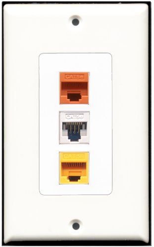 RiteAV - 1 Port Cat5e Ethernet White 1 Cat5e Ethernet Yellow 1 Cat5e Ethernet Orange Wall Plate Decorative