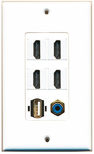 RiteAV - 4 Port HDMI 1 RCA Blue 1 USB A-A Wall Plate Decorative