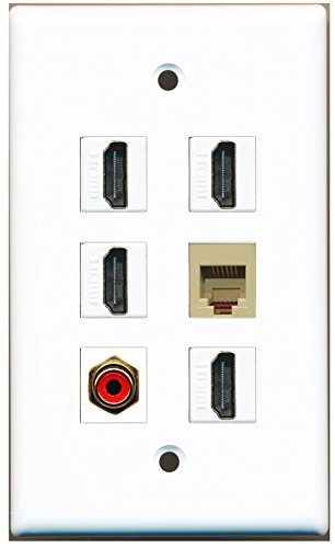 RiteAV - 4 HDMI 1 Port RCA Red 1 Port Phone RJ11 RJ12 Beige Wall Plate
