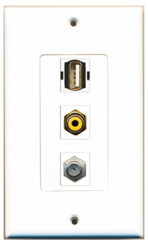 RiteAV - 1 Port RCA Yellow and 1 Port Coax Cable TV- F-Type and 1 Port USB A-A Decorative Wall Plate Decorative