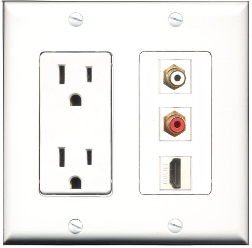 RiteAV - 15 Amp Power Outlet 1 Port HDMI 1 Port RCA Red 1 Port RCA White Decorative Wall Plate
