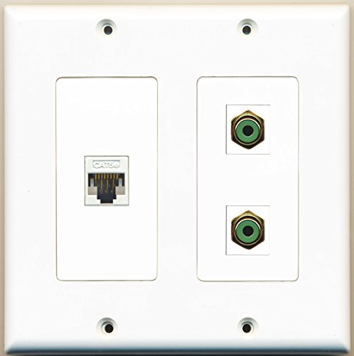 RiteAV - 2 Port RCA Green 1 Port Cat5e Ethernet White - 2 Gang Wall Plate