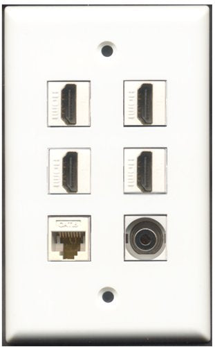 RiteAV - 4 Port HDMI 1 3.5mm 1 Cat6 Ethernet White Wall Plate