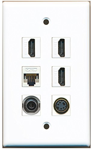 RiteAV - 3 HDMI 1 Port S-Video 1 Port 3.5mm 1 Port Cat5e Ethernet White Wall Plate