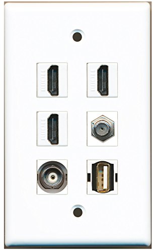 RiteAV - 3 HDMI 1 Port Coax Cable TV- F-Type 1 Port USB A-A 1 Port BNC Wall Plate