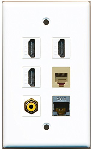 RiteAV - 3 HDMI 1 Port RCA Yellow 1 Port Phone RJ11 RJ12 Beige 1 Port Shielded Cat6 Ethernet Wall Plate