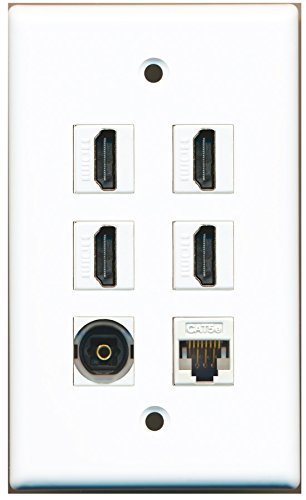 RiteAV - 4 HDMI 1 Port Toslink 1 Port Cat5e Ethernet White Wall Plate