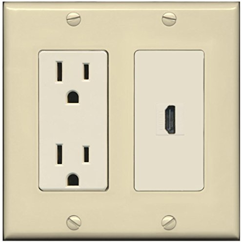 RiteAV - 15 Amp Power Outlet and 1 Port HDMI Decorative Type Wall Plate - Ivory/Light Almond
