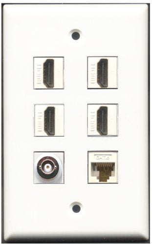 RiteAV - 4 Port HDMI 1 BNC 1 Cat6 Ethernet White Wall Plate