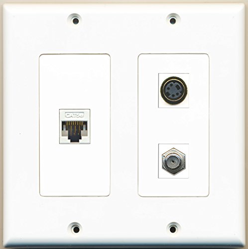 RiteAV - 1 Port Coax Cable TV- F-Type 1 Port S-Video 1 Port Cat5e Ethernet White - 2 Gang Wall Plate