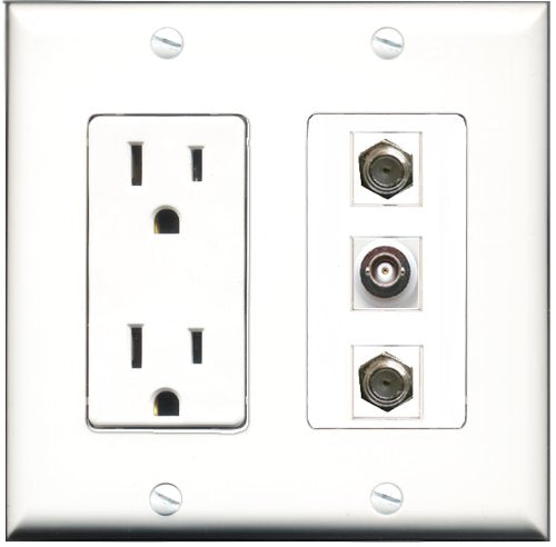 RiteAV - 15 Amp Power Outlet 2 Port Coax 1 Port BNC Decorative Wall Plate