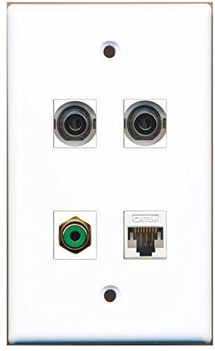 RiteAV - 1 Port RCA Green 2 Port 3.5mm 1 Port Cat5e Ethernet White Wall Plate