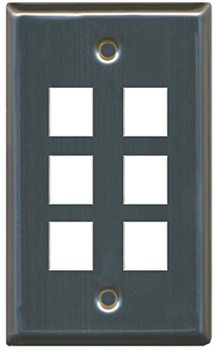 RiteAV Blank Wall Plate for Keystone Jacks - Stainless Steel 1 Gang 6 Port