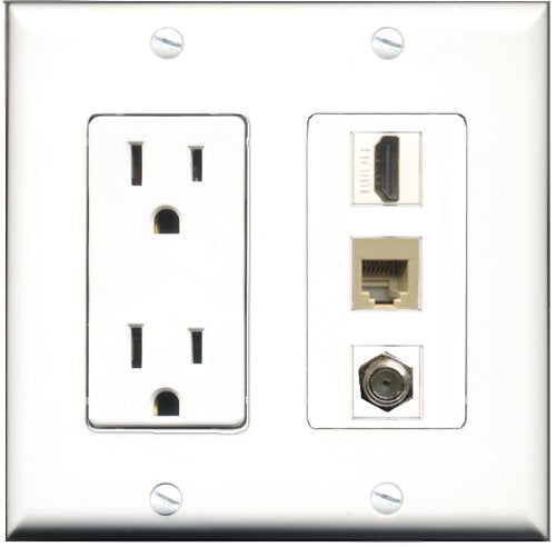 RiteAV - 15 Amp Power Outlet 1 Port HDMI 1 Port Coax 1 Port Phone Beige Decorative Wall Plate