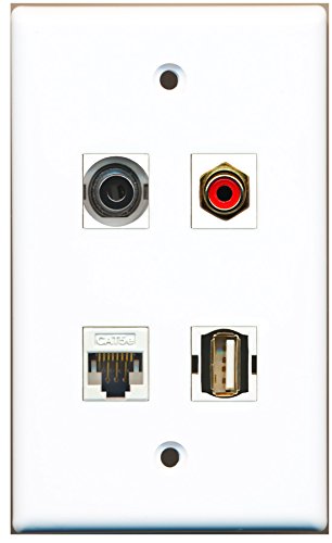 RiteAV - 1 Port RCA Red 1 Port USB A-A 1 Port 3.5mm 1 Port Cat5e Ethernet White Wall Plate