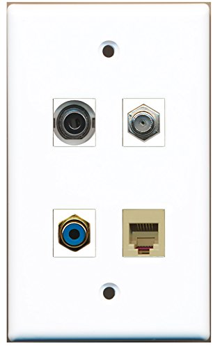 RiteAV - 1 Port RCA Blue 1 Port Coax Cable TV- F-Type 1 Port Phone RJ11 RJ12 Beige 1 Port 3.5mm Wall Plate