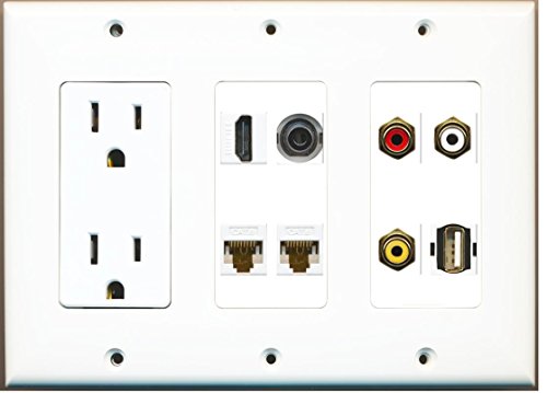 RiteAV - (3 Gang) 15A Power Outlet HDMI 2 Cat6 Composite Video 3.5mm USB Wall Plate