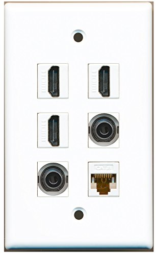 RiteAV - 3 HDMI 2 Port 3.5mm 1 Port Cat6 Ethernet White Wall Plate