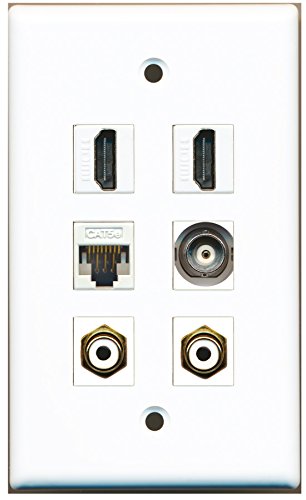 RiteAV - 2 HDMI 2 Port RCA White 1 Port BNC 1 Port Cat5e Ethernet White Wall Plate