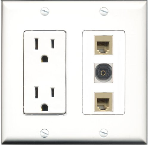 RiteAV - 15 Amp Power Outlet 2 Port Phone Beige 1 Port Toslink Decorative Wall Plate