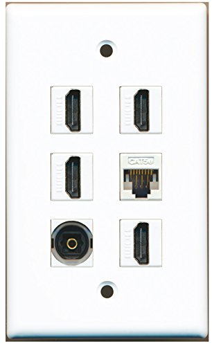 RiteAV - 4 HDMI 1 Port Toslink 1 Port Cat5e Ethernet White Wall Plate