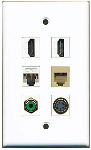 RiteAV - 2 HDMI 1 Port RCA Green 1 Port Phone RJ11 RJ12 Beige 1 Port S-Video 1 Port Cat5e Ethernet White Wall Plate