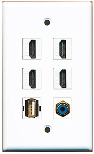 RiteAV - 4 HDMI 1 Port RCA Blue 1 Port USB A-A Wall Plate